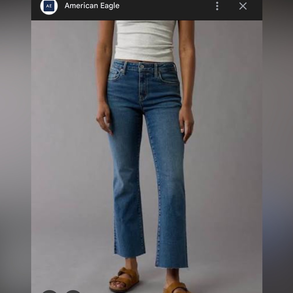 American Eagle Outfitters Women's Cropped Straight-Leg Jeans - Mid Blue